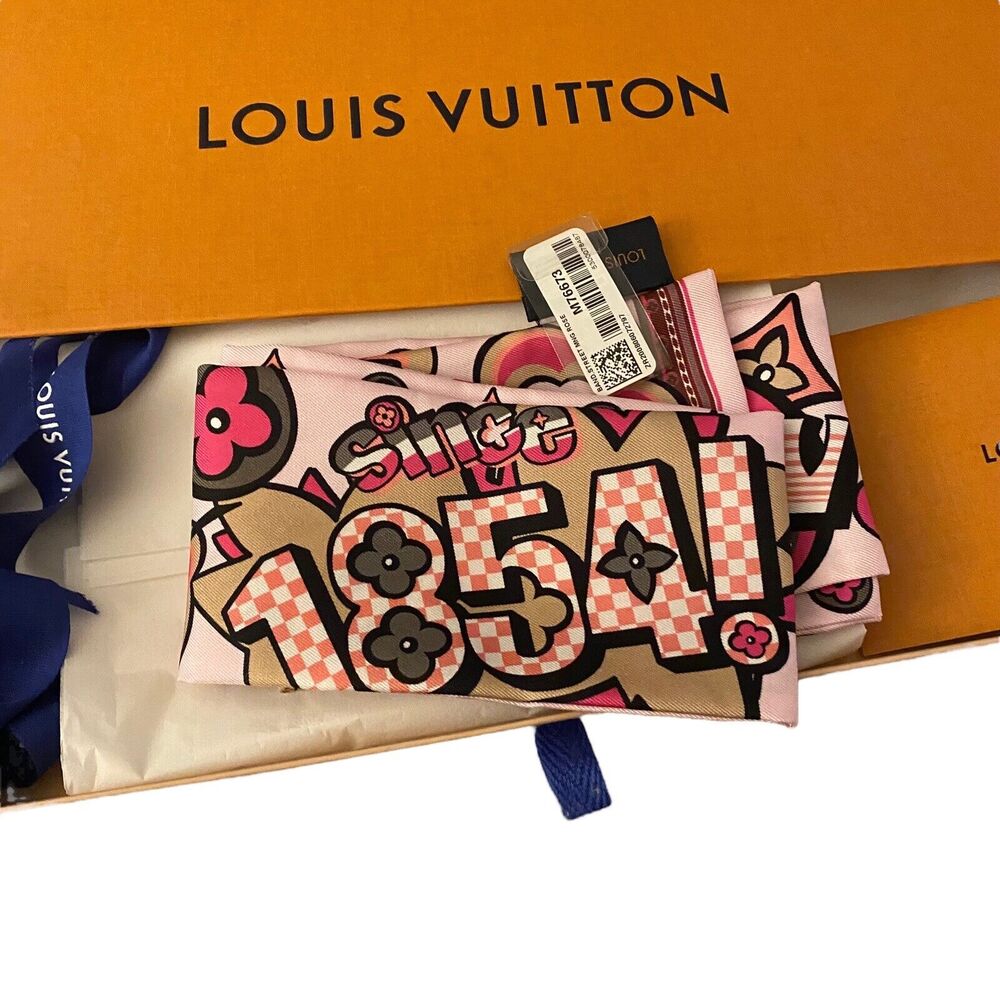 Louis Vuitton Street Monogram Bandeau Scarf Rose New Colorful RARE Graffiti - Picture 3 of 9